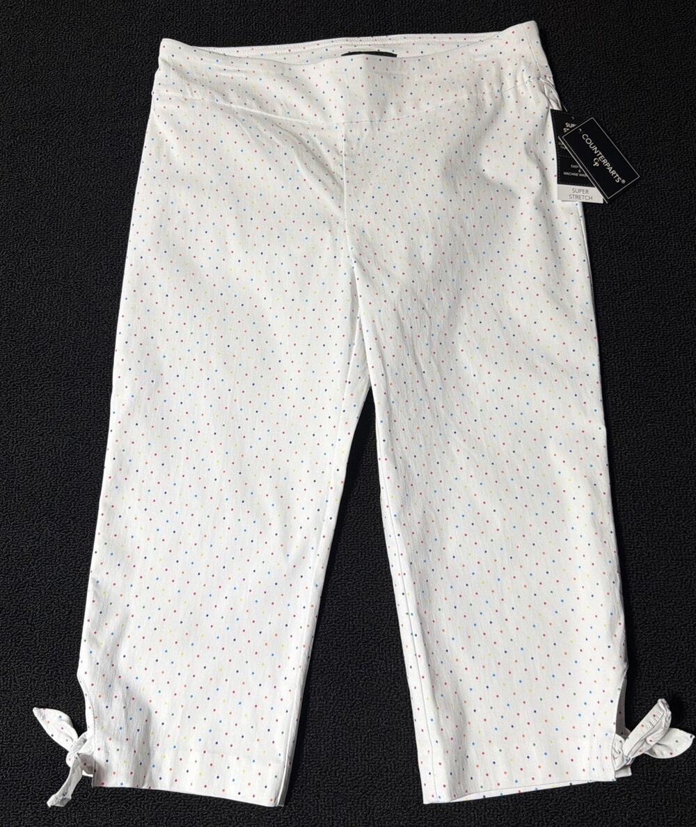 Counterparts Multi Dot Capri Super Stretch Pants Womens Size 10 Pet White NWT